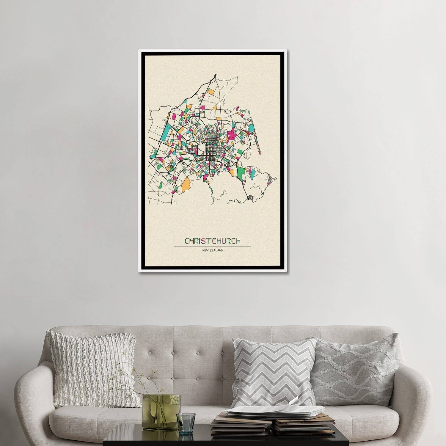 iCanvas "Christchurch, New Zealand Map" by Ayse Deniz Akerman Framed